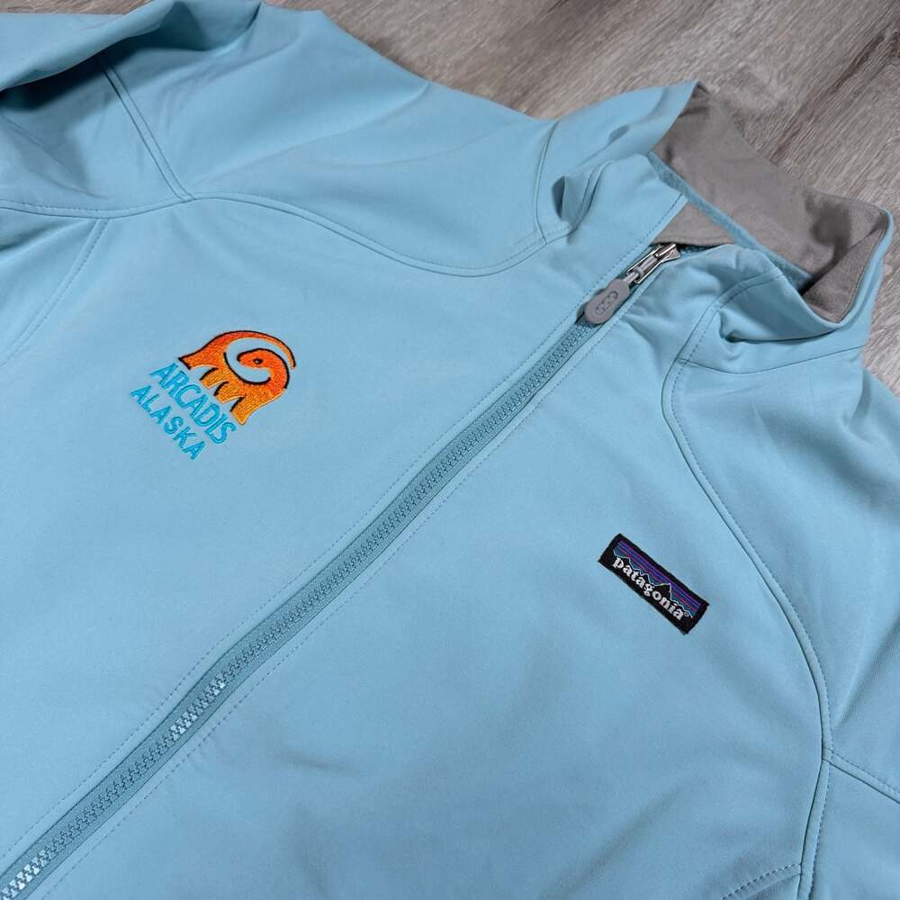 Patagonia Women's Soft Shell Jacket Arcadis Alaska Company Logo Light Blue - Picture 4 of 6